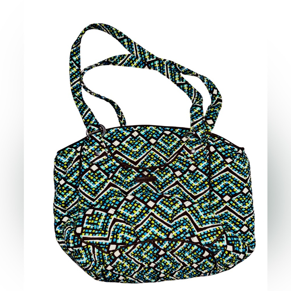 Vera Bradley Blue Black Green Mosaic Geometric Print Quilted Shoulder Bag